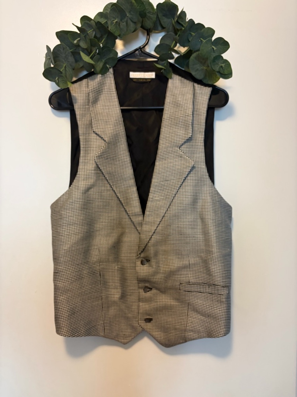 100% Silk Handmade Men's Houndstooth Waistcoat Vest - Black & White